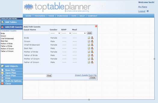 Adding Guests To Your Table Plan