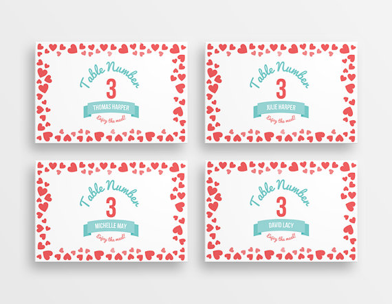 Coral and aqua place cards