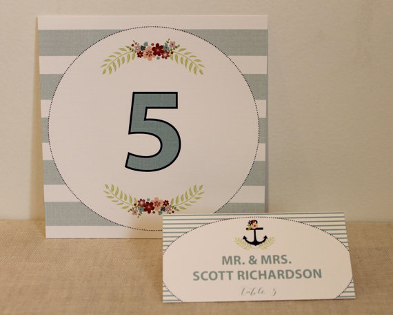 Nautical themed dusty blue table number